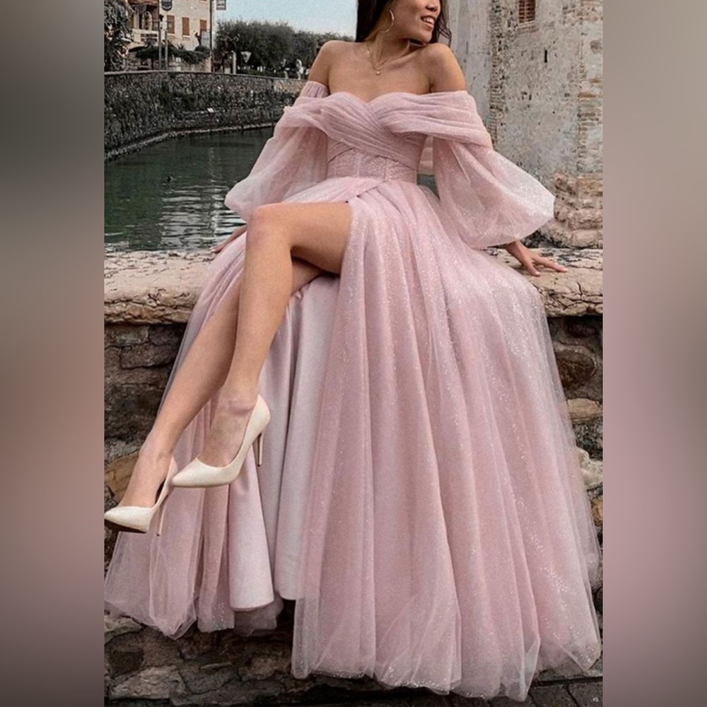 Chic Off-Shoulder Pink Prom Dress